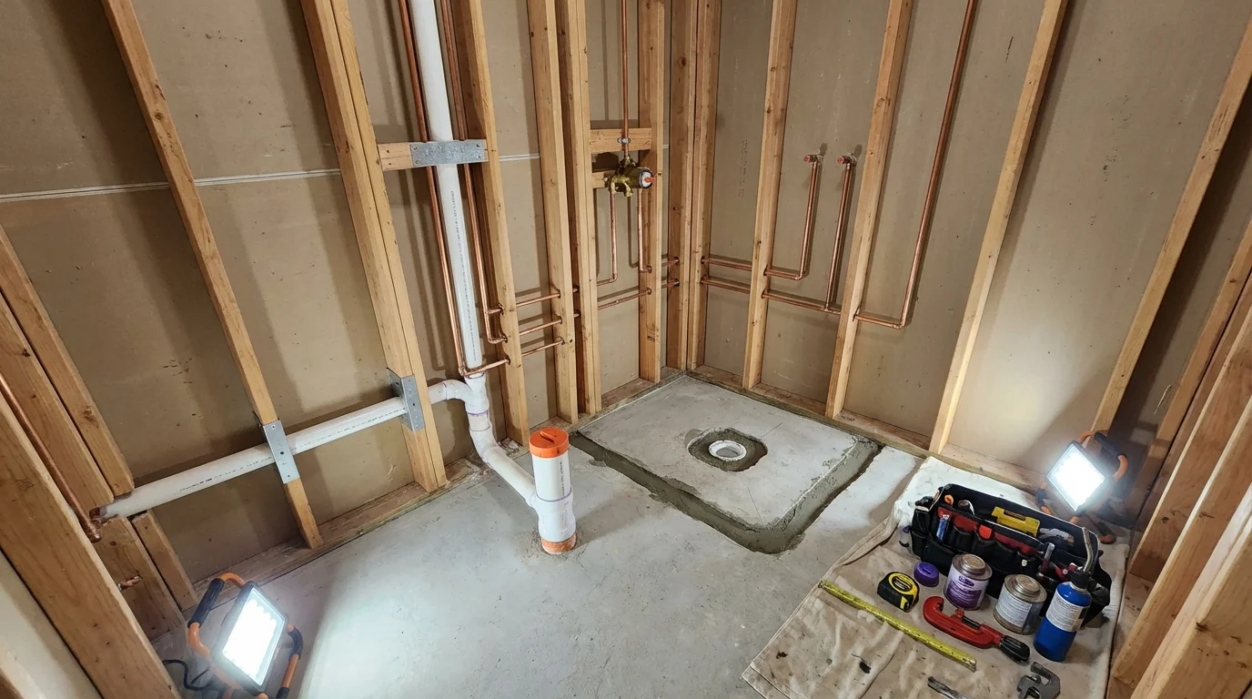 Bathroom rough-in plumbing during remodel by Johns Plumbing LLC in Bisbee