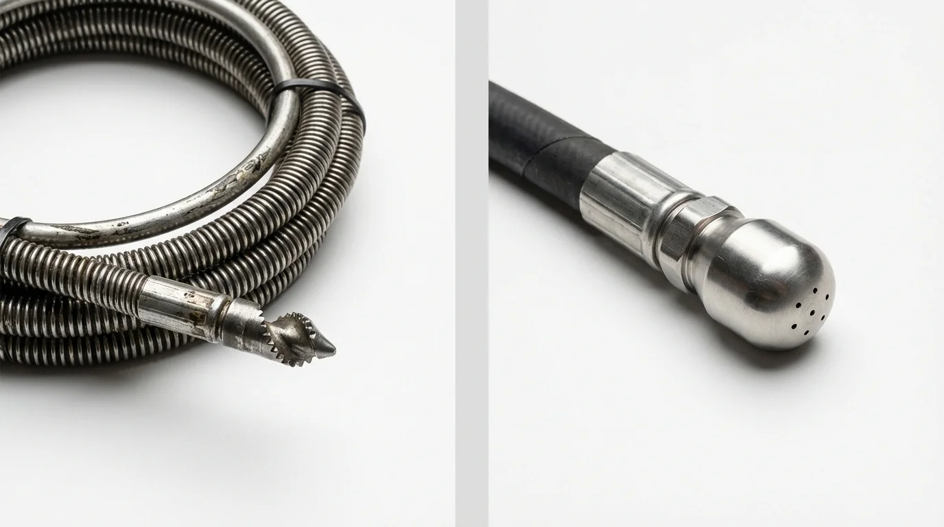 Drain snake cable and hydro jetting nozzle used for drain cleaning in Bisbee, AZ